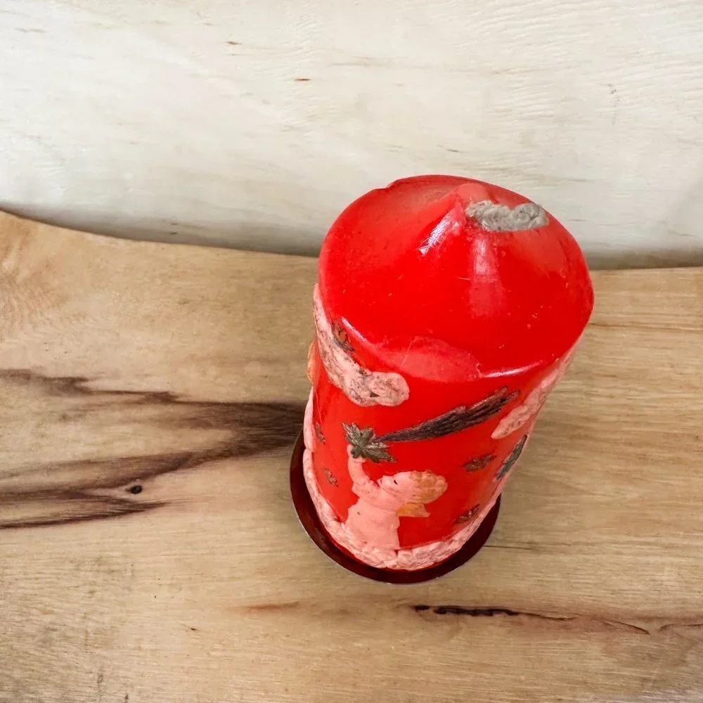 Vintage Christmas Candle Red Angels Crescent Moon Comet 2